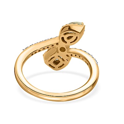  Luxoro 14K Yellow Gold I1-I2 Natural Yellow and White Diamond Bypass Ring (Size 10.0) 1.00 ctw