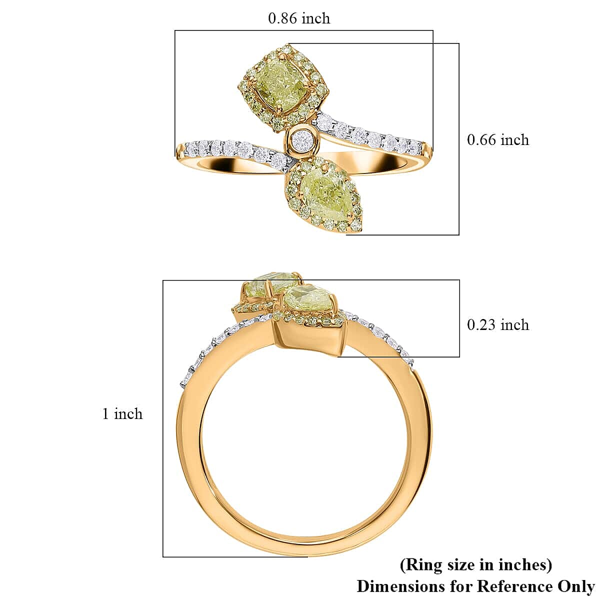  Luxoro 14K Yellow Gold I1-I2 Natural Yellow and White Diamond Bypass Ring (Size 10.0) 1.00 ctw