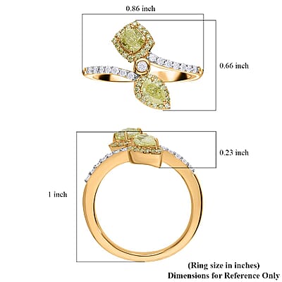  Luxoro 14K Yellow Gold I1-I2 Natural Yellow and White Diamond Bypass Ring (Size 10.0) 1.00 ctw