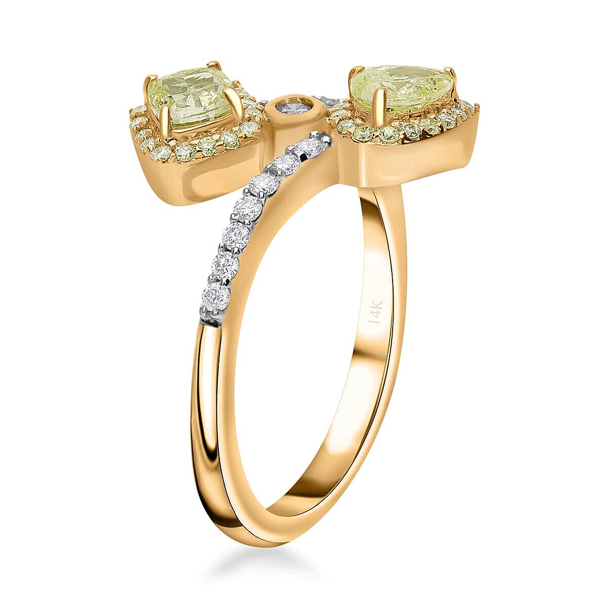 Doorbuster Luxoro 14K Yellow Gold Natural Yellow and White Diamond (I1-I2) Bypass Ring (Size 10.0) 1.00 ctw image number 3
