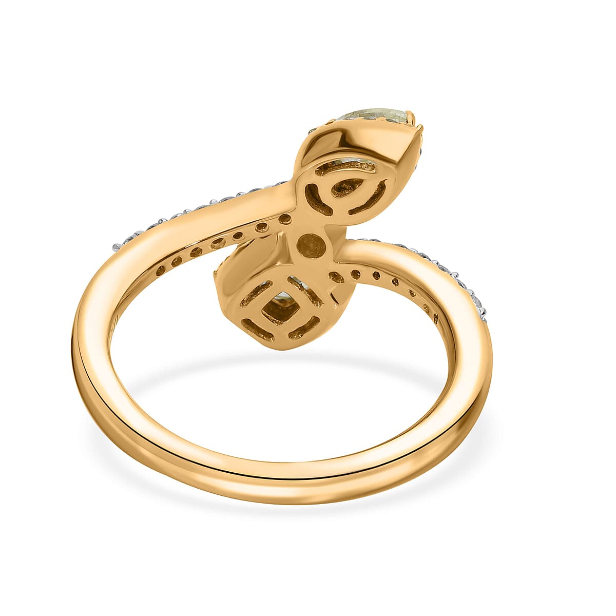 Doorbuster Luxoro 14K Yellow Gold Natural Yellow and White Diamond (I1-I2) Bypass Ring (Size 10.0) 1.00 ctw image number 4