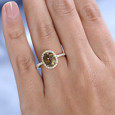 Luxoro 14K Yellow Gold Premium Golden Tanzanite and Natural Yellow Diamond I3 Halo Ring (Size 7.0) 2.25 ctw