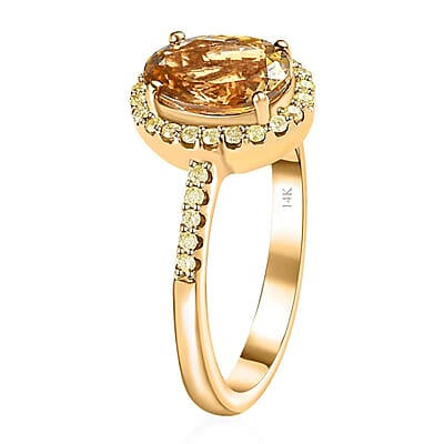 Luxoro 14K Yellow Gold Premium Golden Tanzanite and Natural Yellow Diamond I3 Halo Ring (Size 7.0) 2.25 ctw