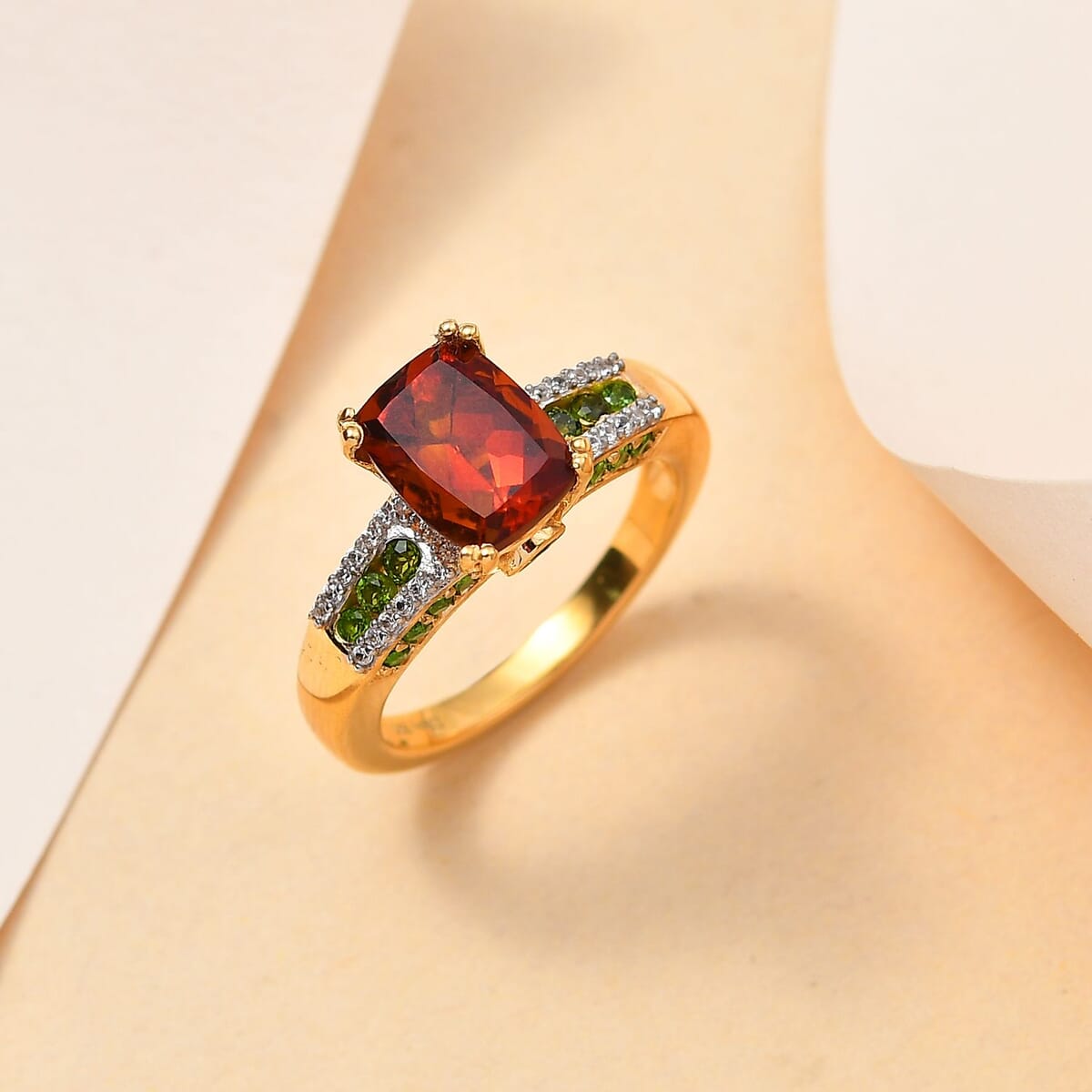 Premium Brazilian Cherry Citrine and Multi Gemstone Ring in Vermeil Yellow Gold Over Sterling Silver 3.80 ctw image number 1