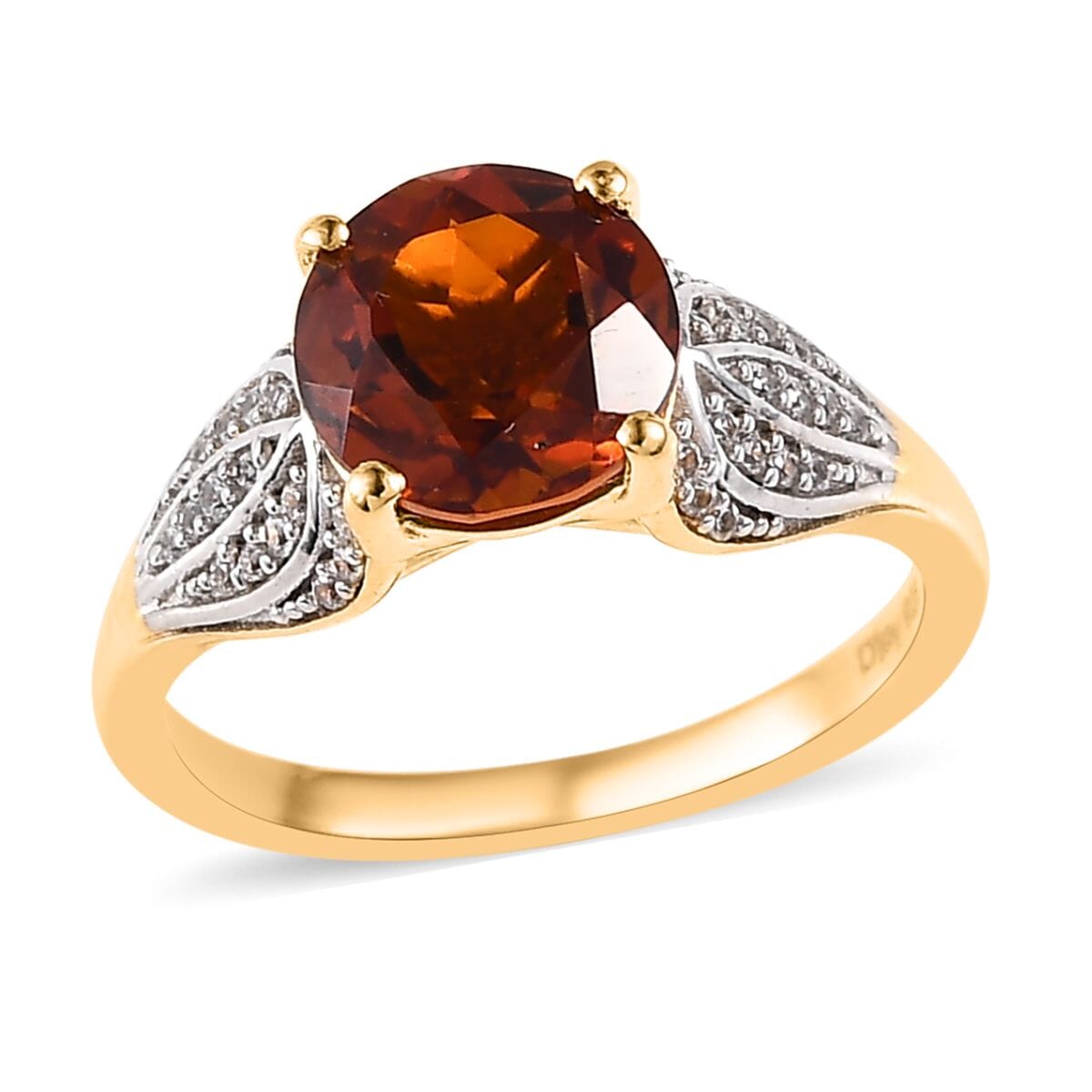 Premium Brazilian Cherry Citrine and White Zircon Ring in Vermeil Yellow Gold Over Sterling Silver 2.15 ctw image number 0