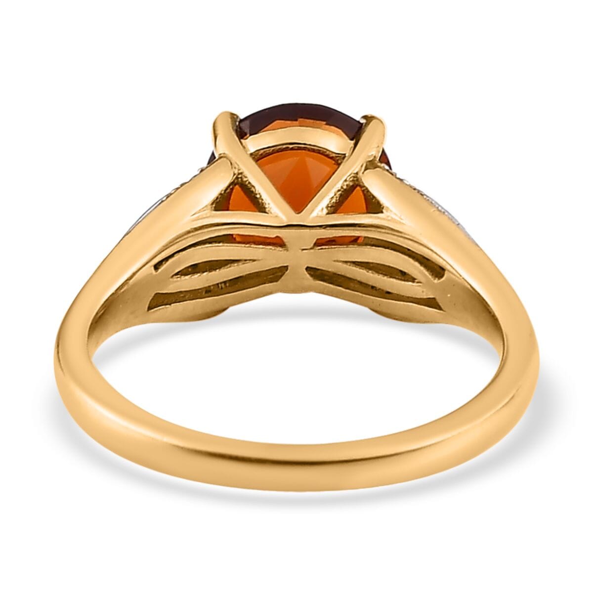 Premium Brazilian Cherry Citrine and White Zircon Ring in Vermeil Yellow Gold Over Sterling Silver 2.15 ctw image number 4