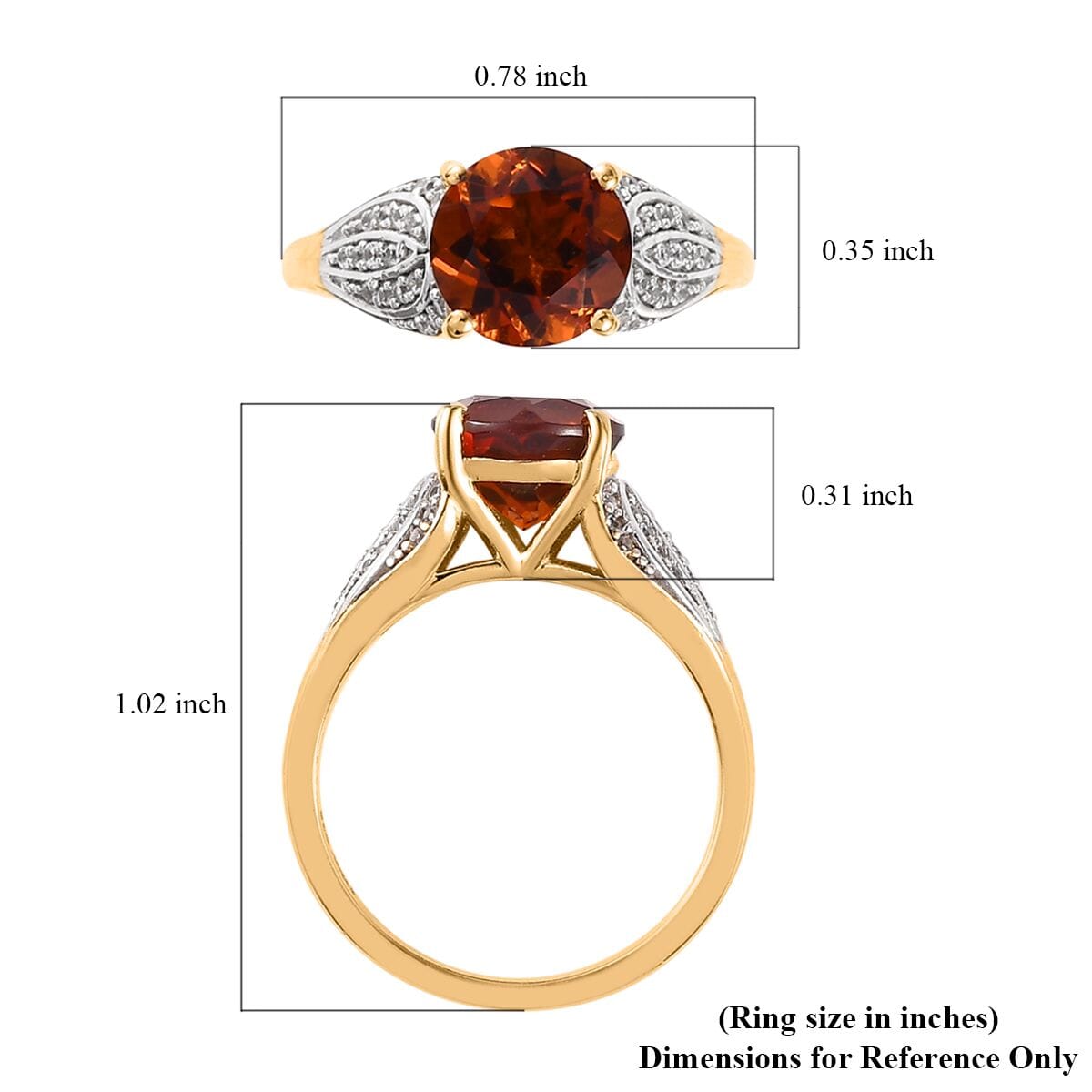 Premium Brazilian Cherry Citrine and White Zircon Ring in Vermeil Yellow Gold Over Sterling Silver 2.15 ctw image number 5