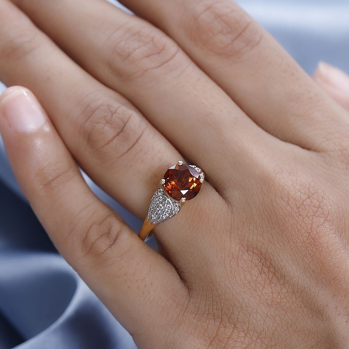 Premium Brazilian Cherry Citrine and White Zircon Ring in Vermeil Yellow Gold Over Sterling Silver (Size 9.0) 2.15 ctw image number 2