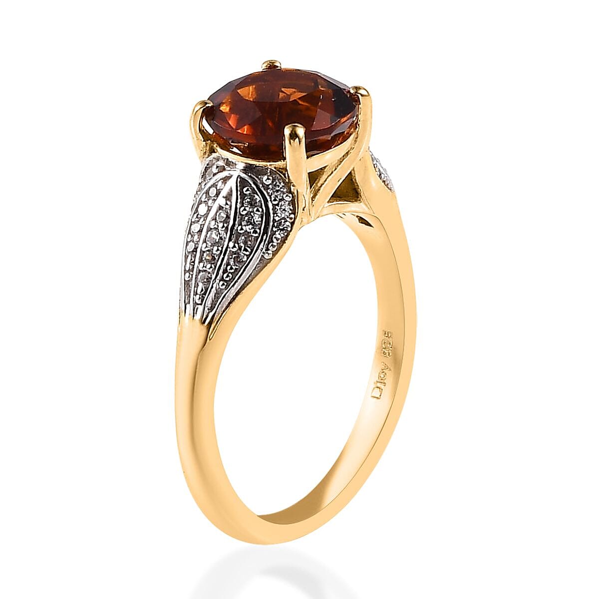 Premium Brazilian Cherry Citrine and White Zircon Ring in Vermeil Yellow Gold Over Sterling Silver (Size 9.0) 2.15 ctw image number 3