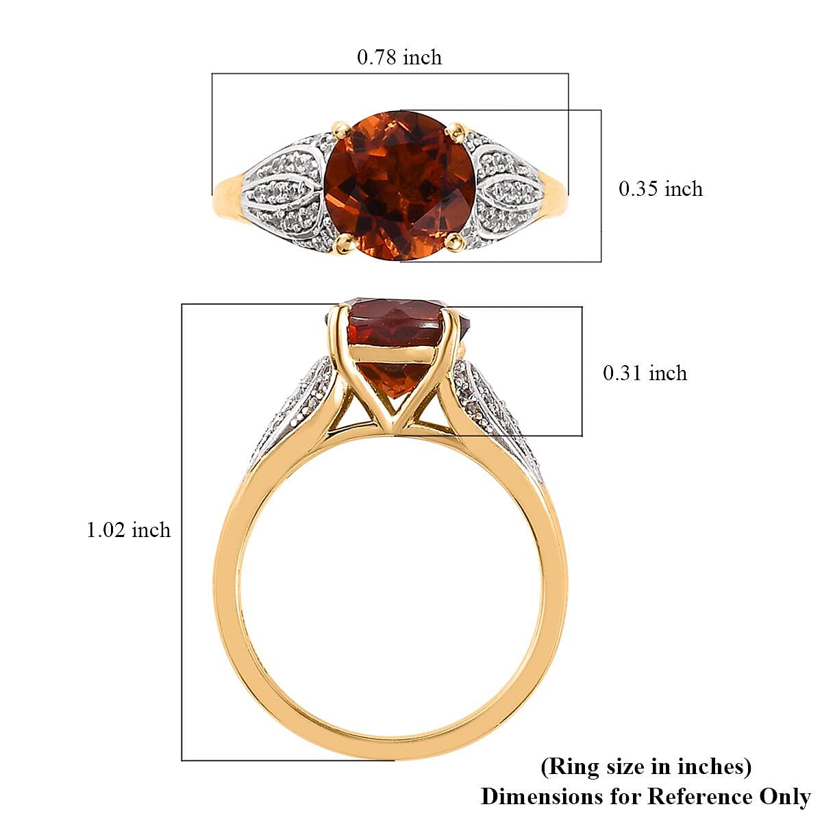 Premium Brazilian Cherry Citrine and White Zircon Ring in Vermeil Yellow Gold Over Sterling Silver (Size 9.0) 2.15 ctw image number 5