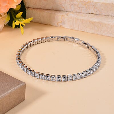Simulated Diamond Tennis Bracelet in Silvertone (7.50-8.50In)