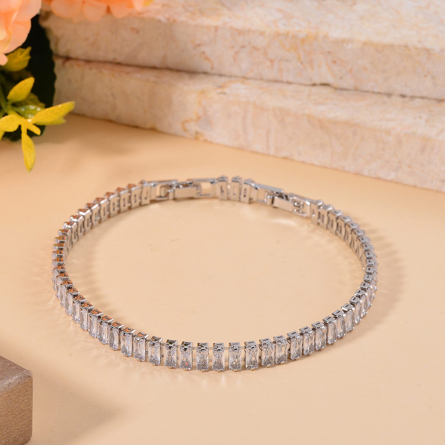 Simulated Diamond Tennis Bracelet in Silvertone (7.50-8.50In)