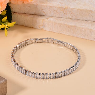 Simulated Diamond Tennis Bracelet in Silvertone (7.50-8.50In)