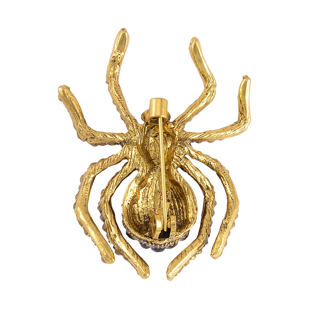 Black and White Austrian Crystal Halloween Spider Brooch in Goldtone image number 3