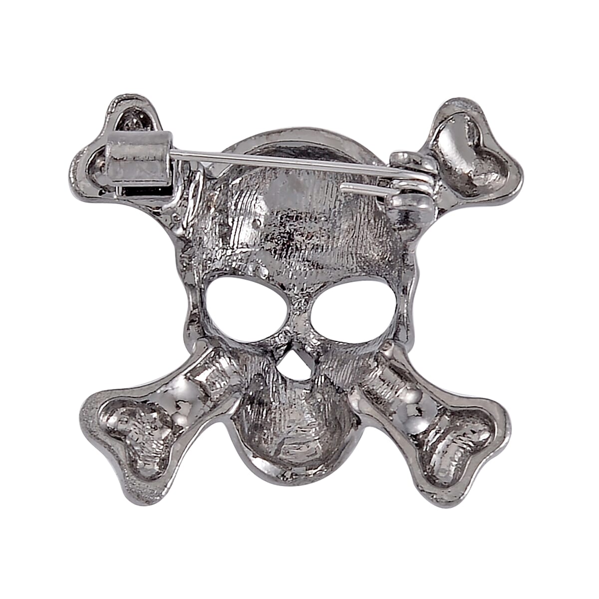 White Austrian Crystal Halloween Skull Brooch in Silvertone image number 3