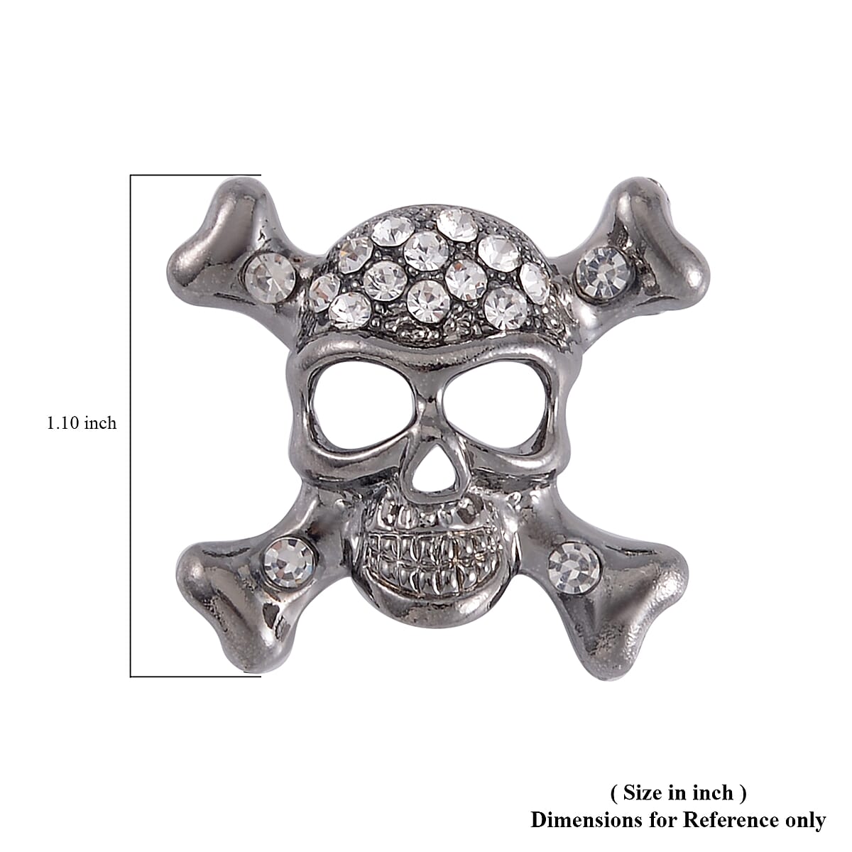 White Austrian Crystal Halloween Skull Brooch in Silvertone image number 4