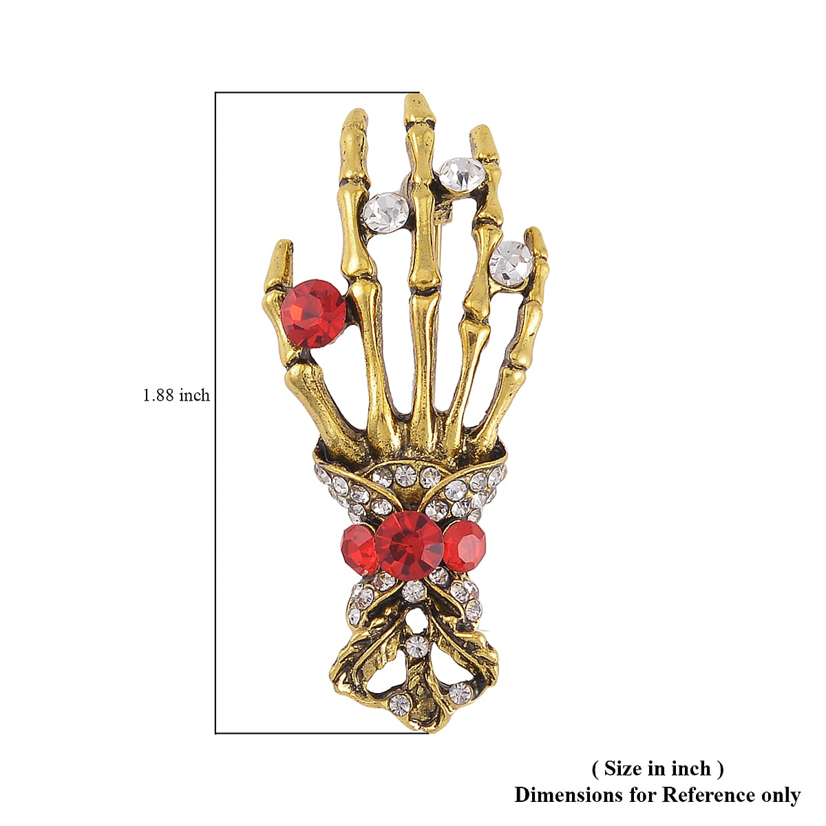 Red and White Austrian Crystal Halloween Skeleton Brooch in Goldtone image number 4