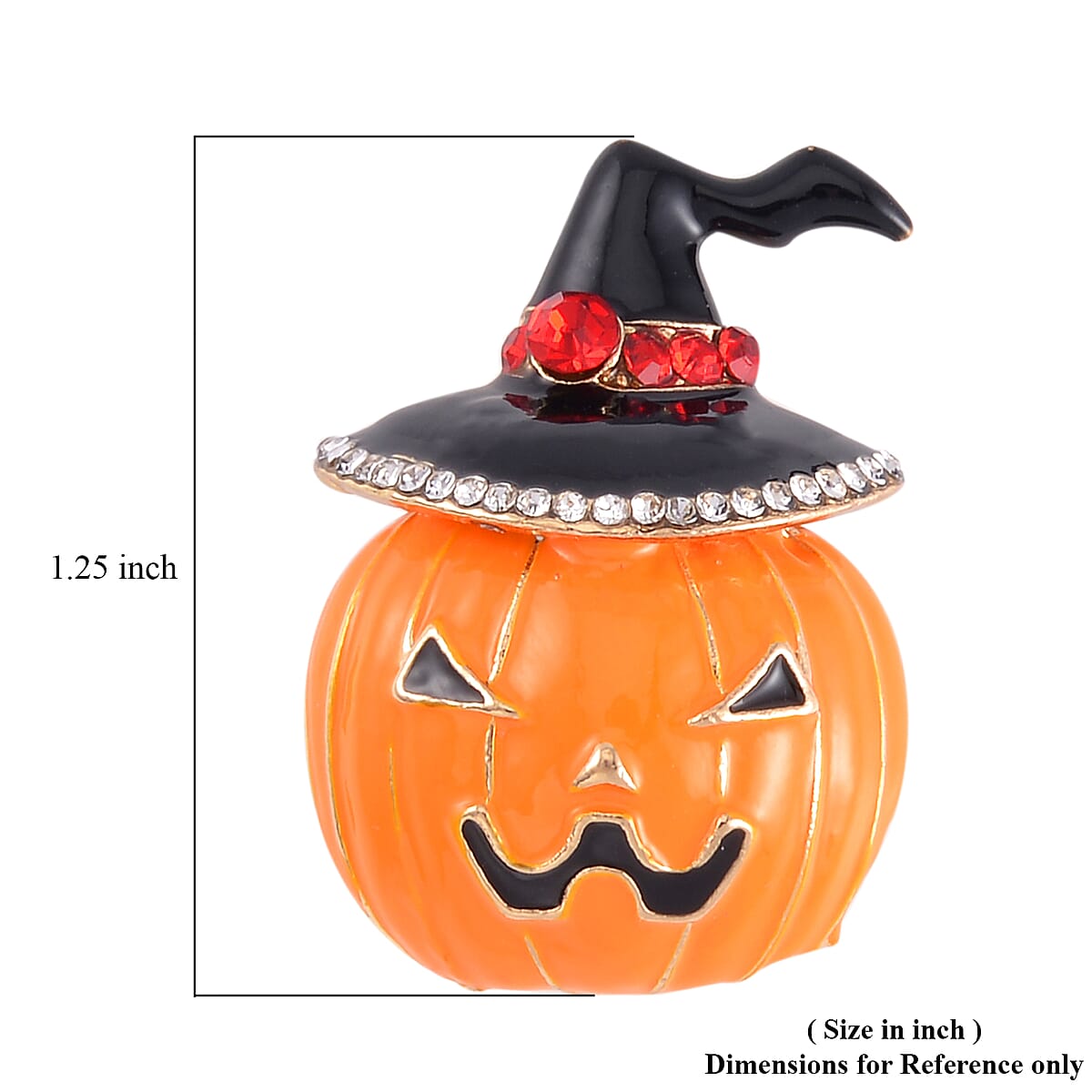 Red and White Austrian Crystal Hallween Witch Hat Pumpkin Brooch in Goldtone image number 4