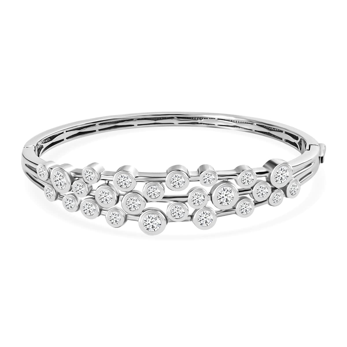 Moissanite Bangle Bracelet in Platinum Over Sterling Silver (7.50 In) 5.15 ctw image number 0