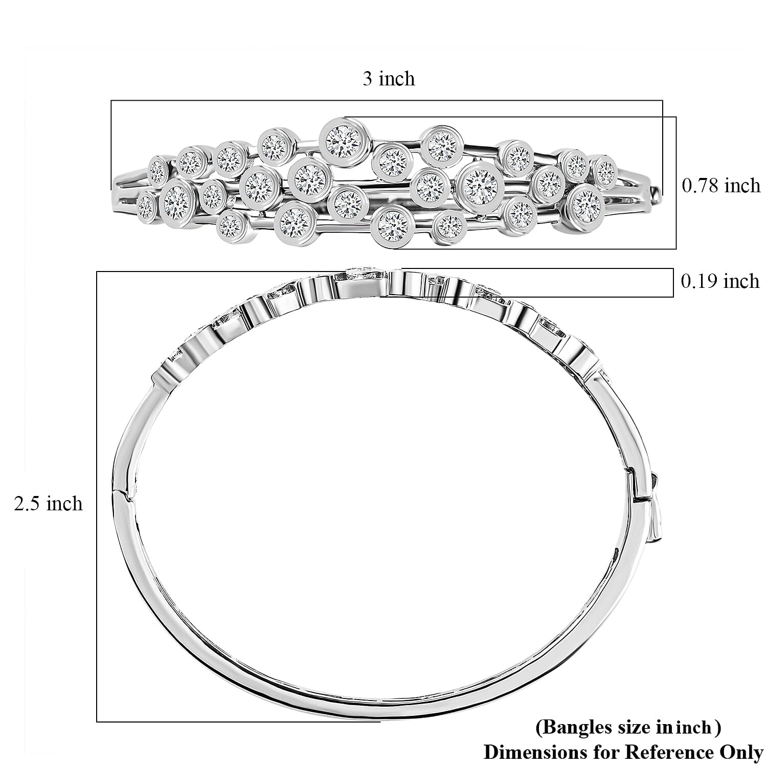 Moissanite Bangle Bracelet in Platinum Over Sterling Silver (7.50 In) 5.15 ctw