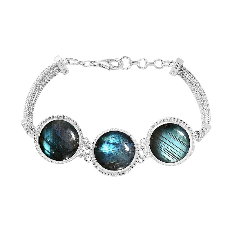 Artisan Crafted Malagasy Labradorite Bracelet in Sterling Silver (7.25-8.75In) 34.50 ctw