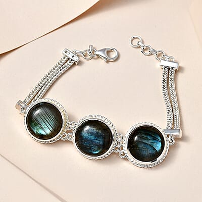 Artisan Crafted Malagasy Labradorite Bracelet in Sterling Silver (7.25-8.75In) 34.50 ctw