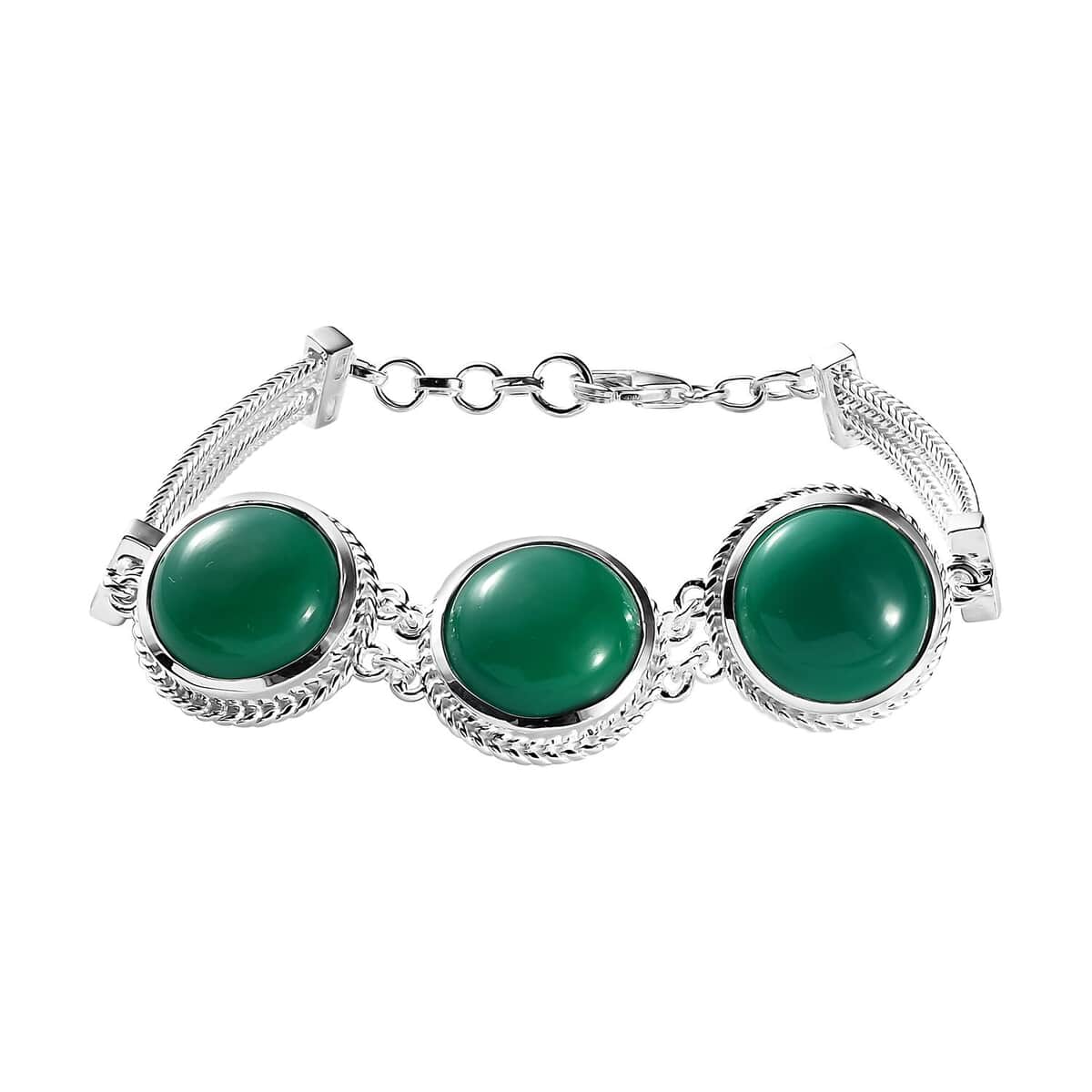 Artisan Crafted Green Onyx Bracelet in Sterling Silver (7.25-8.75In) 30.25 ctw image number 0