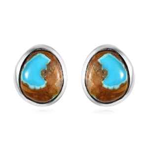 Artisan Crafted Royston Turquoise Solitaire Stud Earrings in Sterling Silver 5.60 ctw