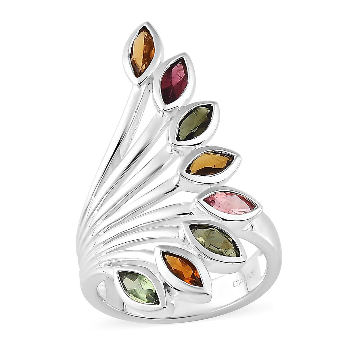 Artisan Crafted Multi-Tourmaline Ring in Sterling Silver (Size 7.0) 1.85 ctw