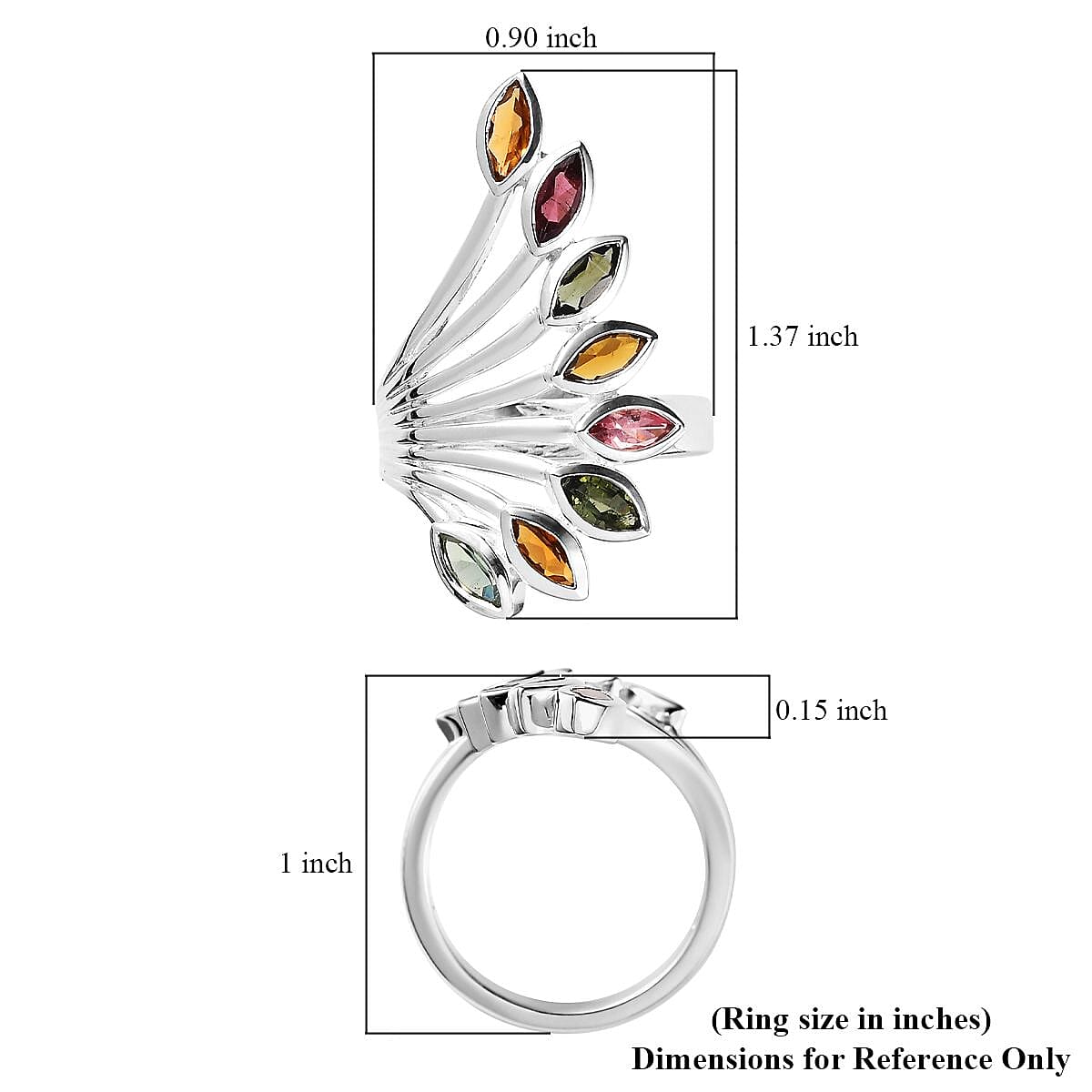 Artisan Crafted Multi-Tourmaline Ring in Sterling Silver (Size 7.0) 1.85 ctw