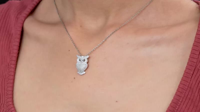 Karis Black Diamond Accent Owl Pendant in Platinum Bond