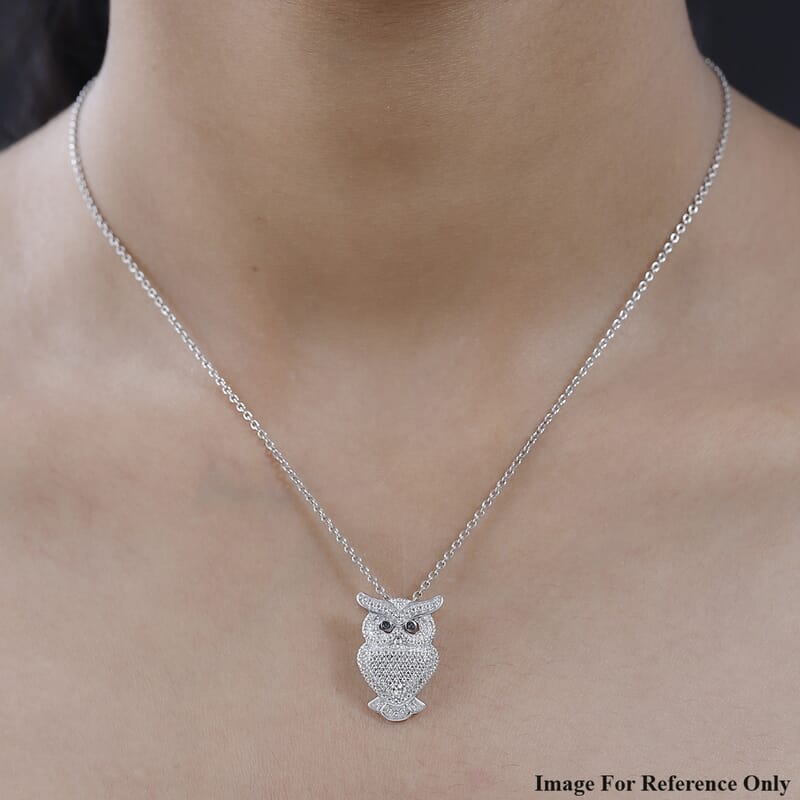 Karis Black Diamond Accent Owl Pendant in Platinum Bond