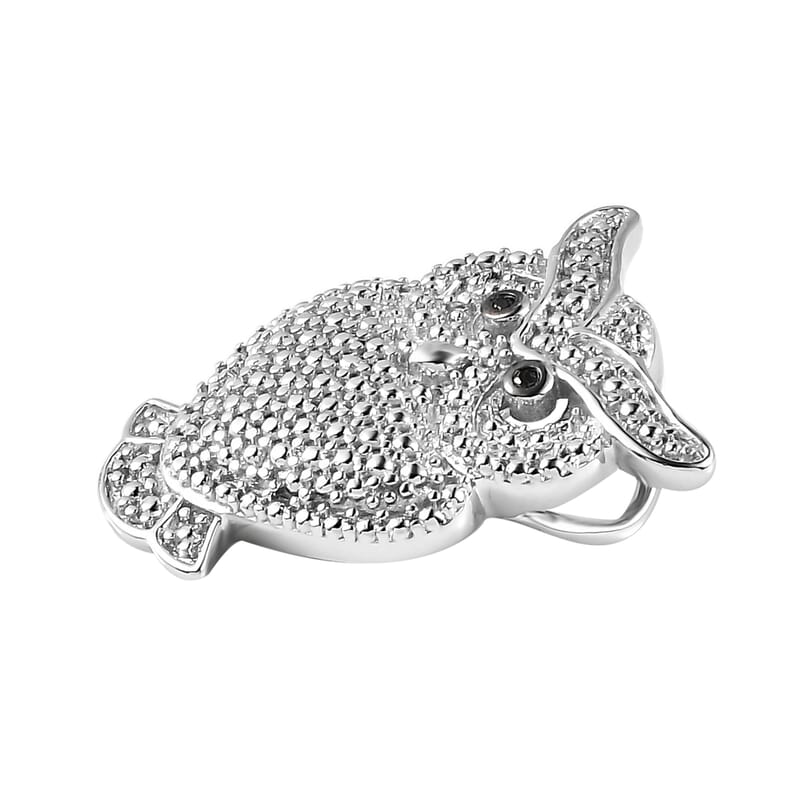Karis Black Diamond Accent Owl Pendant in Platinum Bond