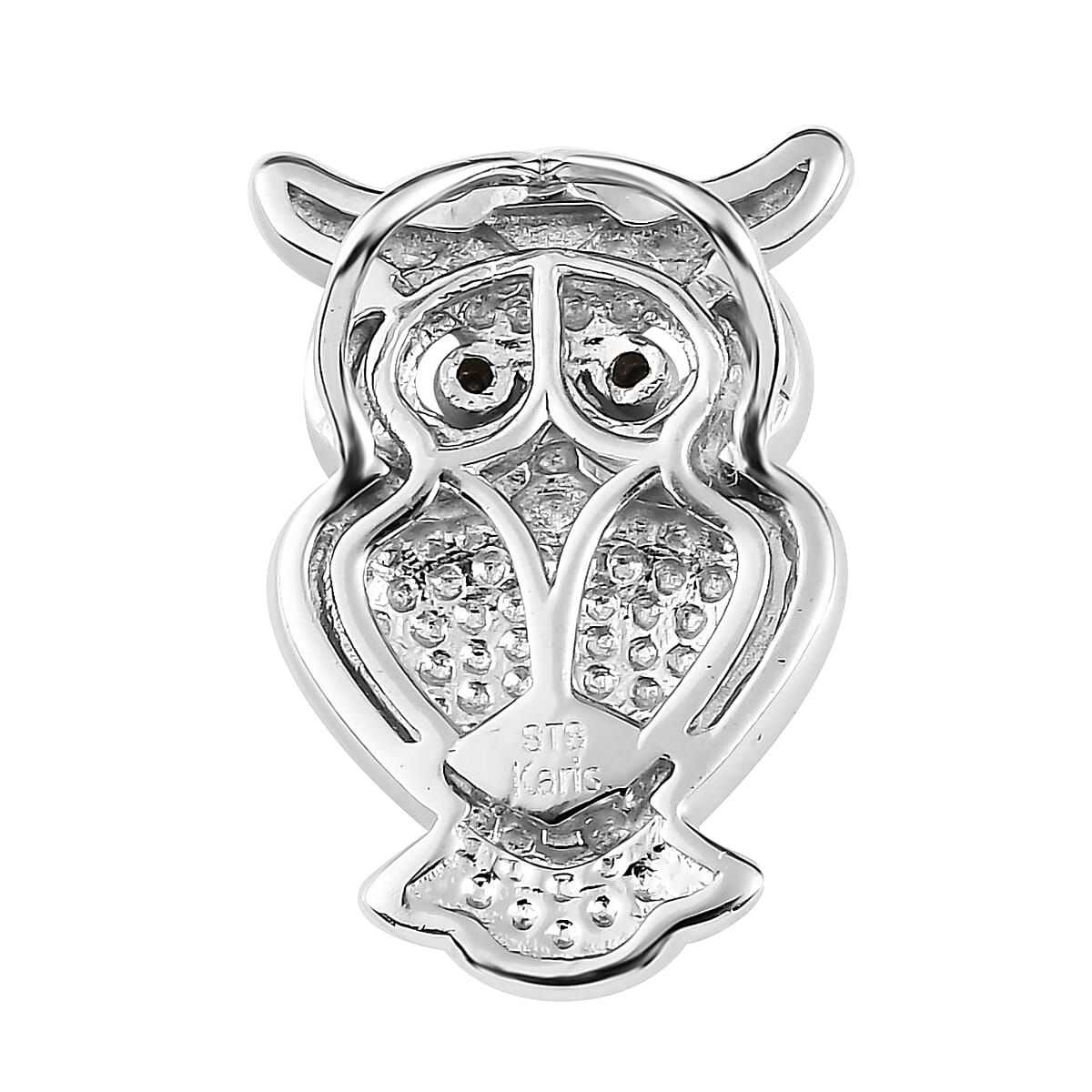 Karis Black Diamond Accent Owl Pendant in Platinum Bond