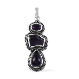 Artisan Crafted African Amethyst 3 Stone Pendant in Sterling Silver 11.65 ctw