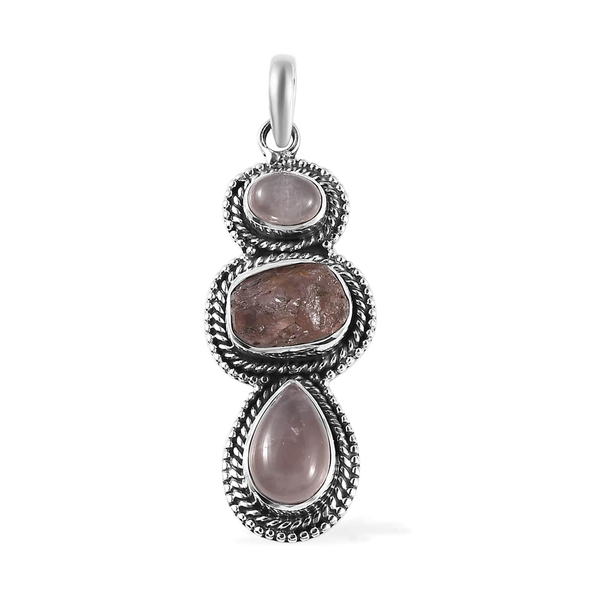 Artisan Crafted Galilea Rose Quartz 3 Stone Pendant in Sterling Silver 11.50 ctw image number 0