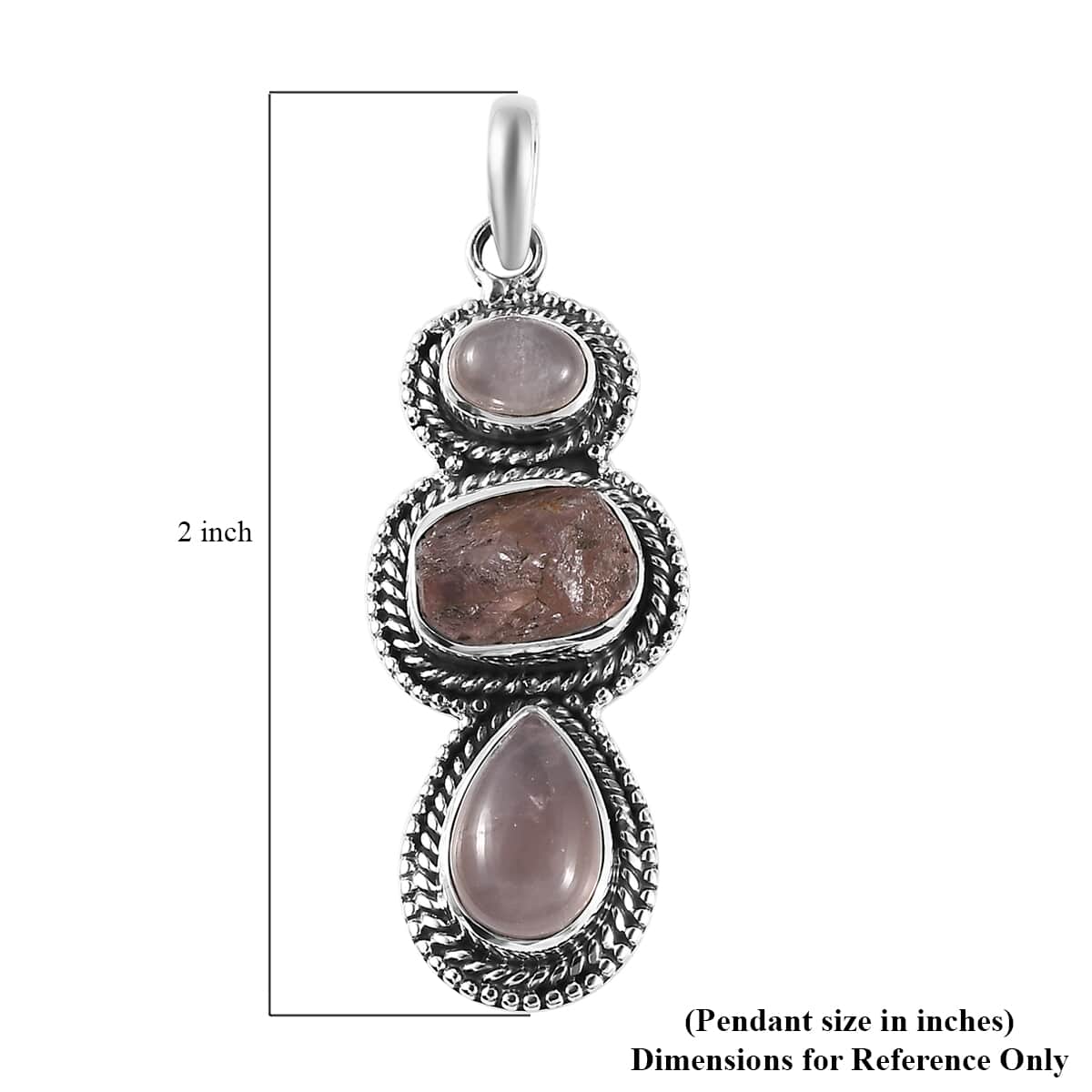 Artisan Crafted Galilea Rose Quartz 3 Stone Pendant in Sterling Silver 11.50 ctw image number 5