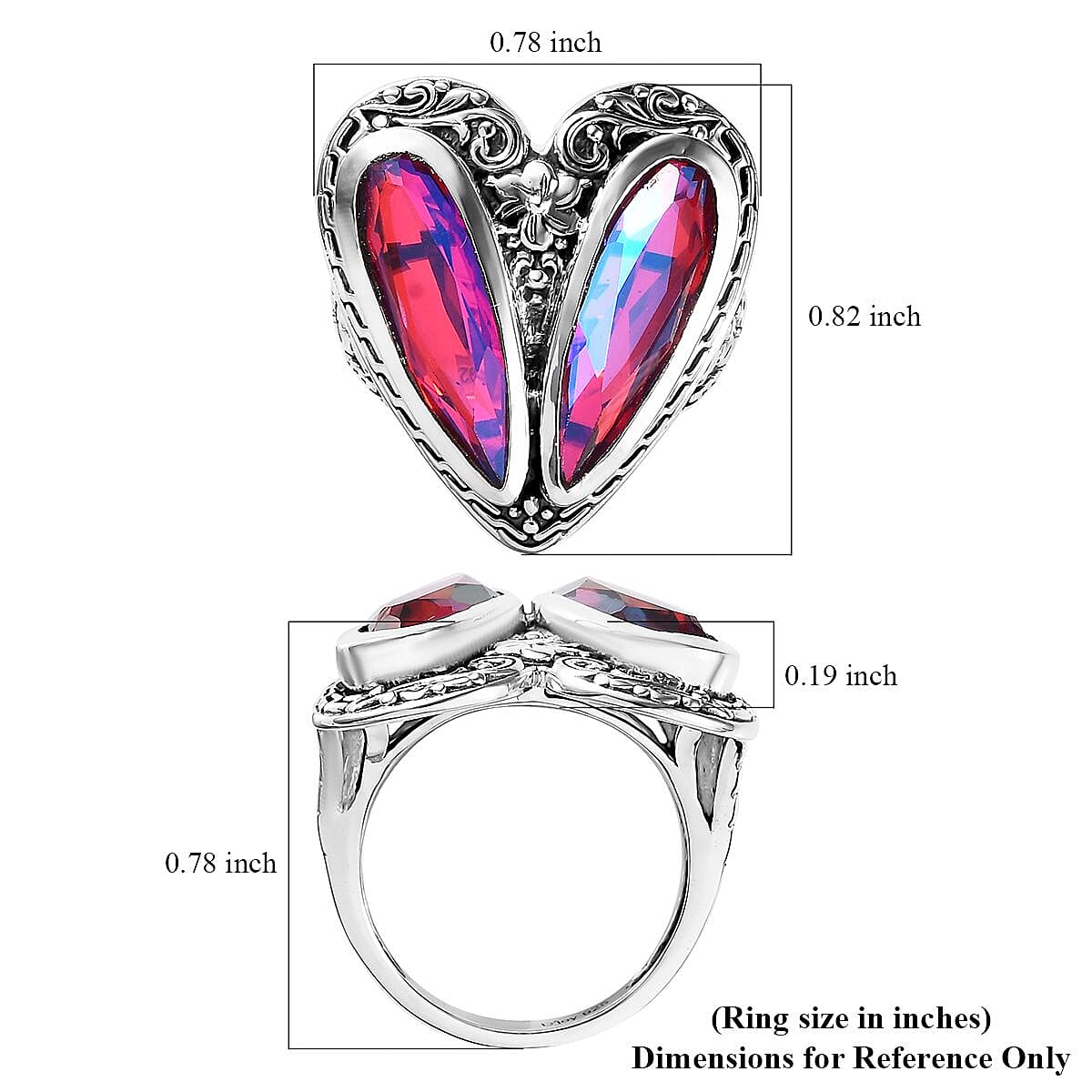 Volcanic Quartz (Triplet) Heart Ring in Sterling Silver (Size 10.0) 8.75 ctw