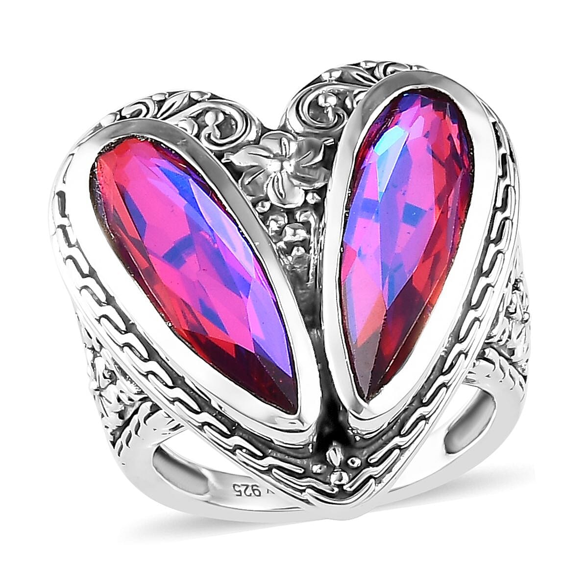 Volcanic Quartz (Triplet) Heart Ring in Sterling Silver (Size 5.0) 8.75 ctw