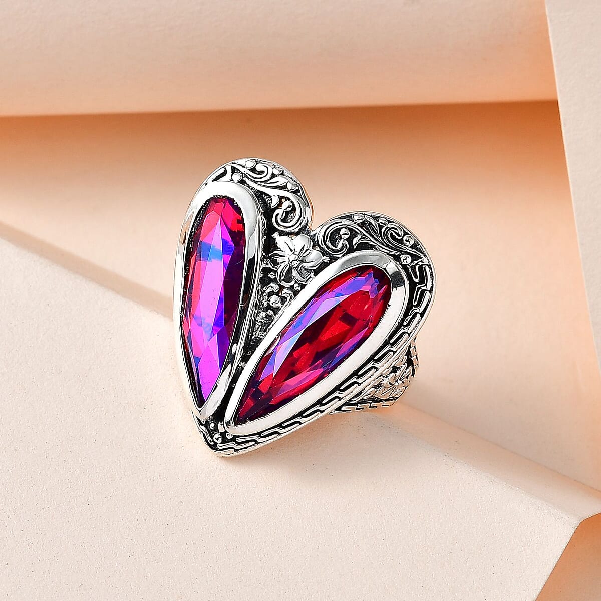 Volcanic Quartz (Triplet) 8.75 ctw Heart Ring in Sterling Silver (Size 8.0) image number 1