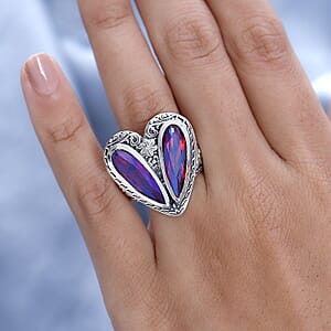 Volcanic Quartz (Triplet) 8.75 ctw Heart Ring in Sterling Silver (Size 8.0)