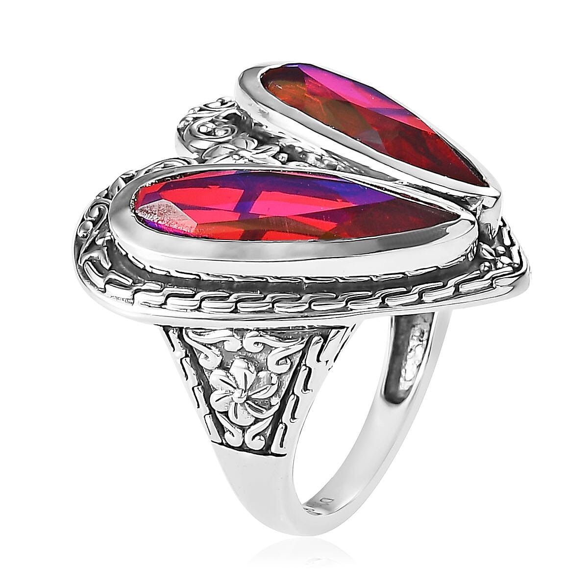 Volcanic Quartz (Triplet) 8.75 ctw Heart Ring in Sterling Silver (Size 8.0) image number 3