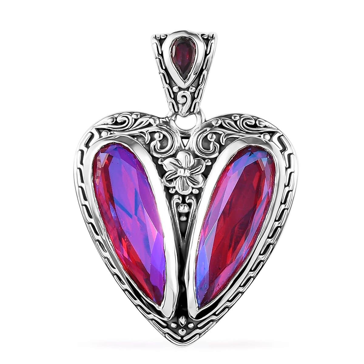 Volcanic Quartz (Triplet) and Orissa Rhodolite Garnet Heart Pendant in Sterling Silver 9.00 ctw image number 0