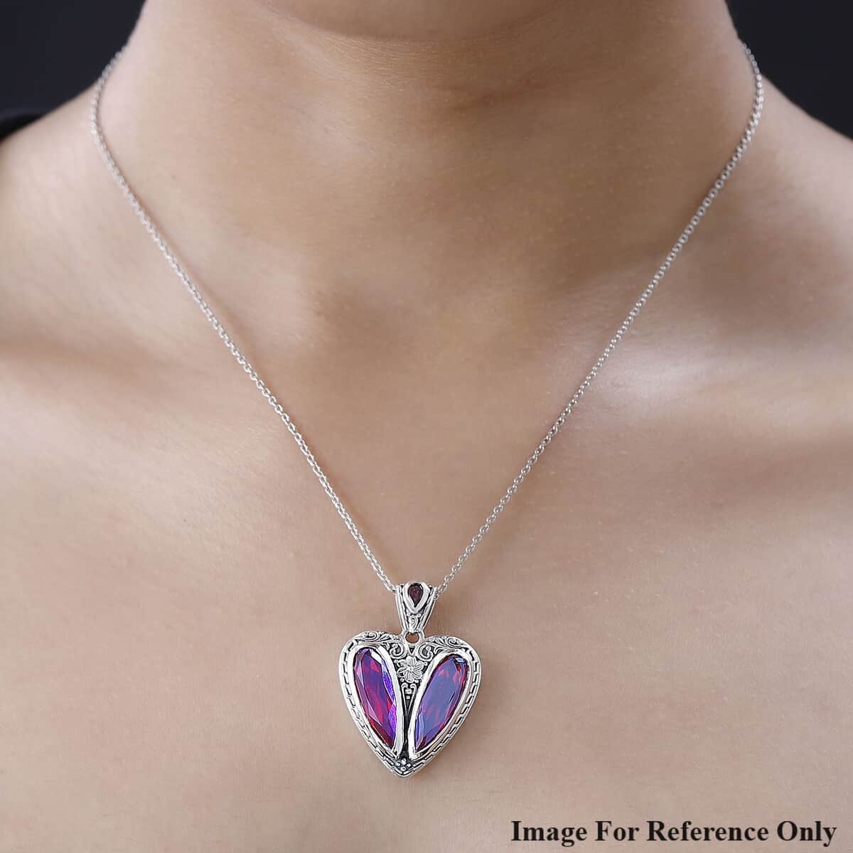 Volcanic Quartz (Triplet) and Orissa Rhodolite Garnet Heart Pendant in Sterling Silver 9.00 ctw image number 2