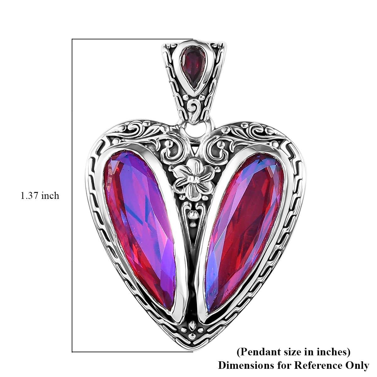 Volcanic Quartz (Triplet) and Orissa Rhodolite Garnet Heart Pendant in Sterling Silver 9.00 ctw image number 5