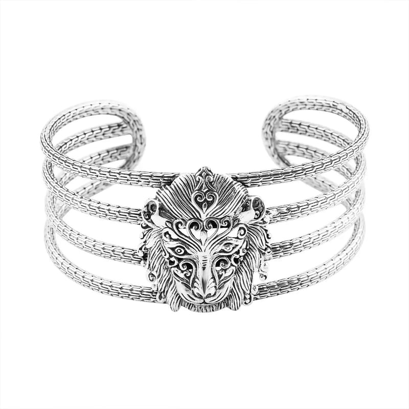 Bali Legacy Sterling Silver Lion Cuff Bracelet (7.50 In) 55.25 Grams