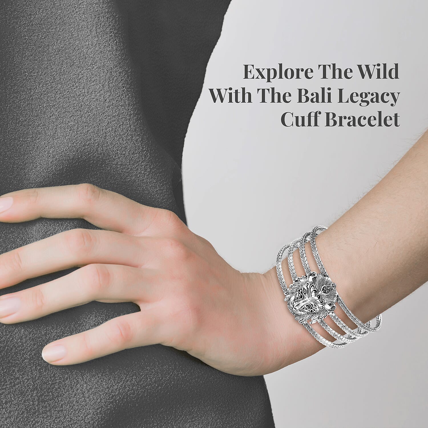 Bali Legacy Sterling Silver Lion Cuff Bracelet (7.50 In) 55.25 Grams