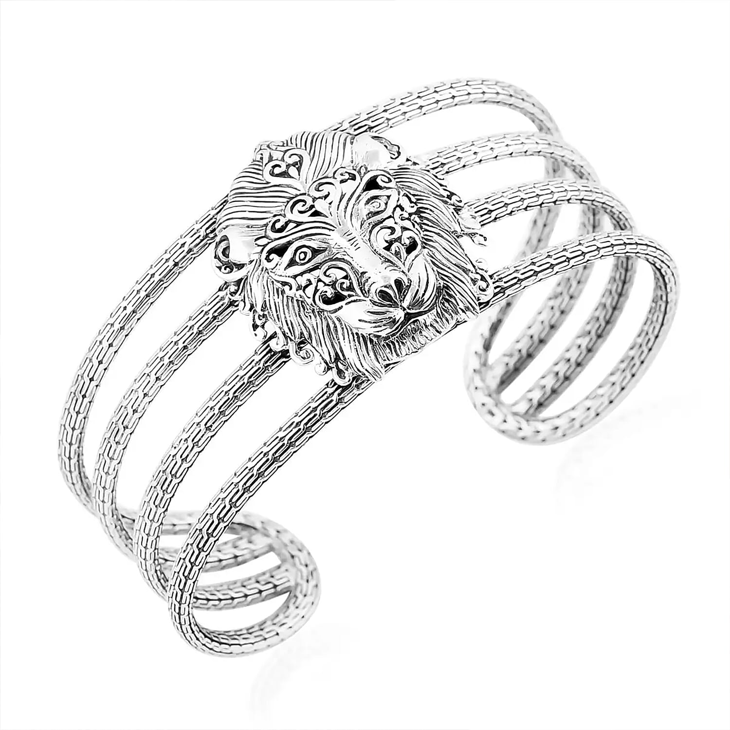Bali Legacy Sterling Silver Lion Cuff Bracelet (7.50 In) 55.25 Grams