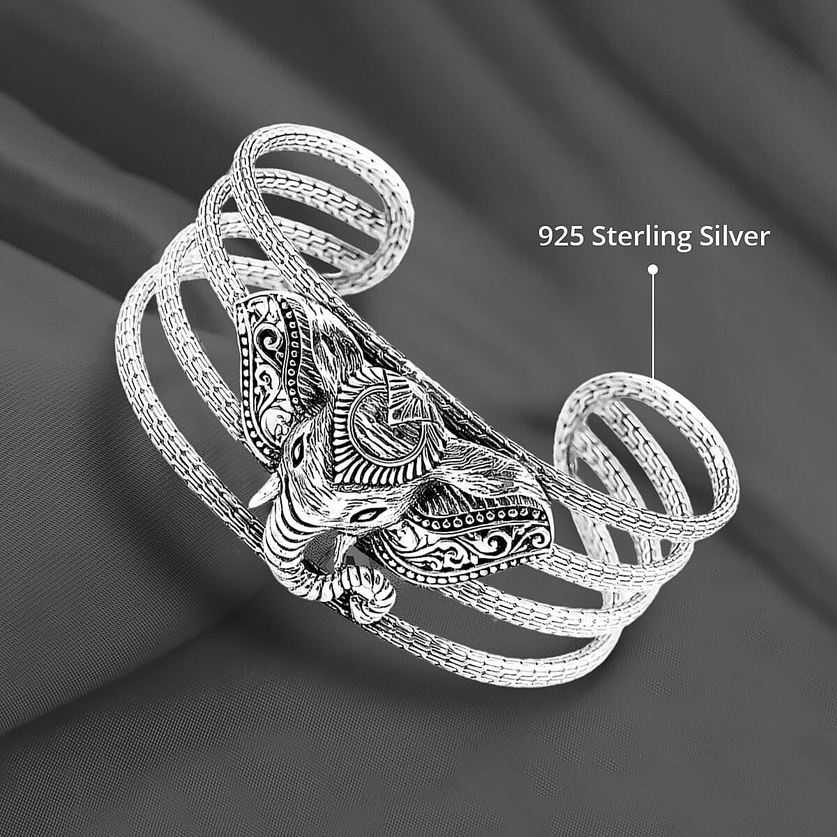 Bali Legacy Elephant Cuff Bracelet in Sterling Silver 55.25 Grams (7.50 In) image number 4