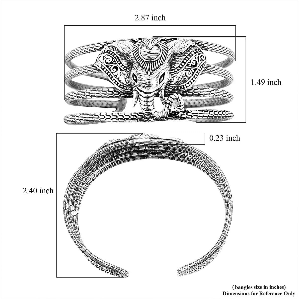 Bali Legacy Elephant Cuff Bracelet in Sterling Silver 55.25 Grams (7.50 In) image number 6